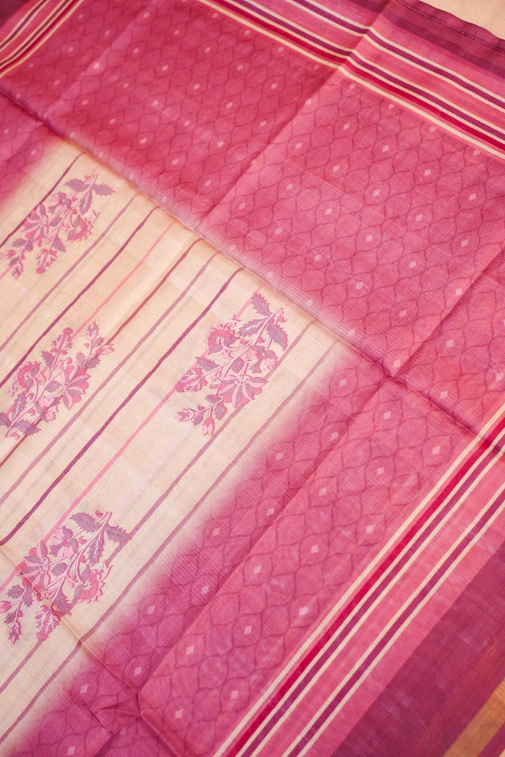 Banarasi Chanderi Tussar Silk Suit with Pink Contrats Dupatta
