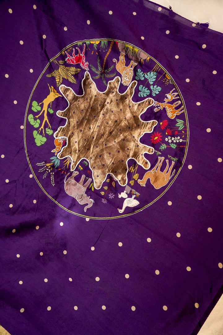 Figure Motif Elegance Violet Tissue Saree with Silk Anchal Pallu