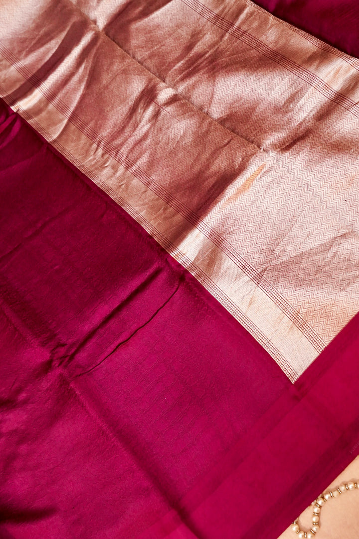Title: Regal Wine Heritage Pure Handloom Silk Saree with Animal Weaving
