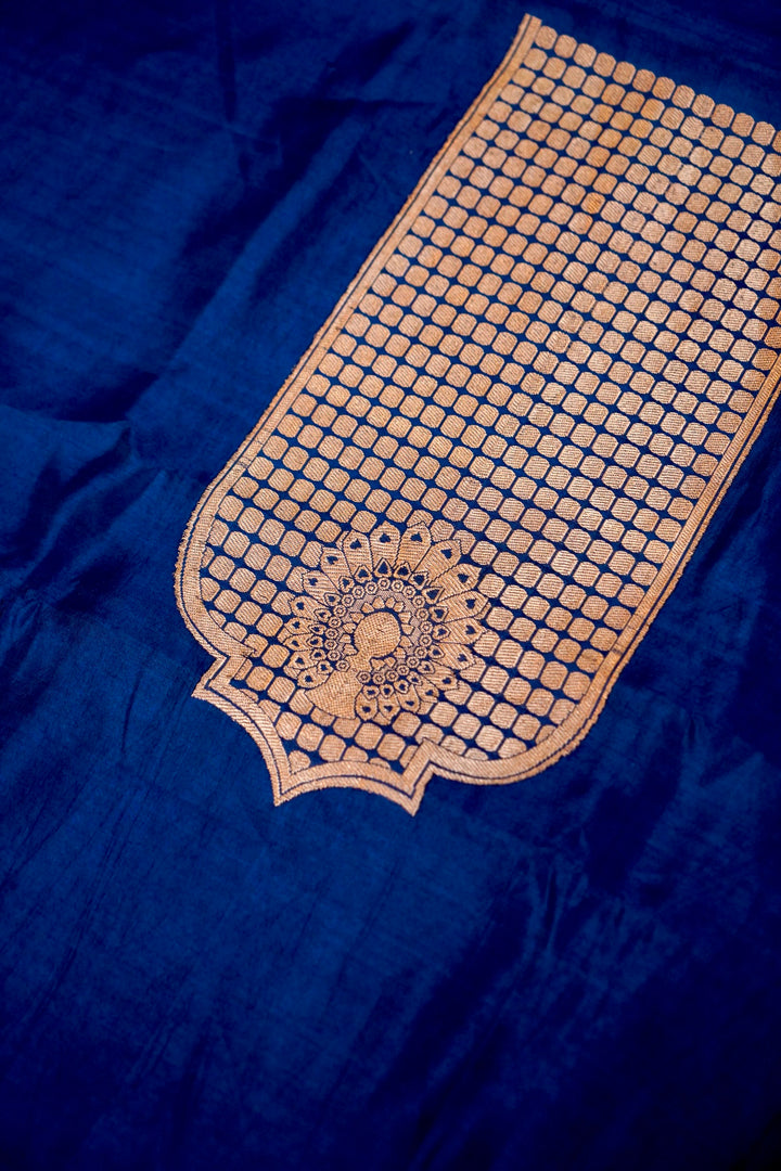 Pure Katan Silk Co-Ord Set Fabric – Peacock Regal Jaal Weave | Royal Dark Blue
