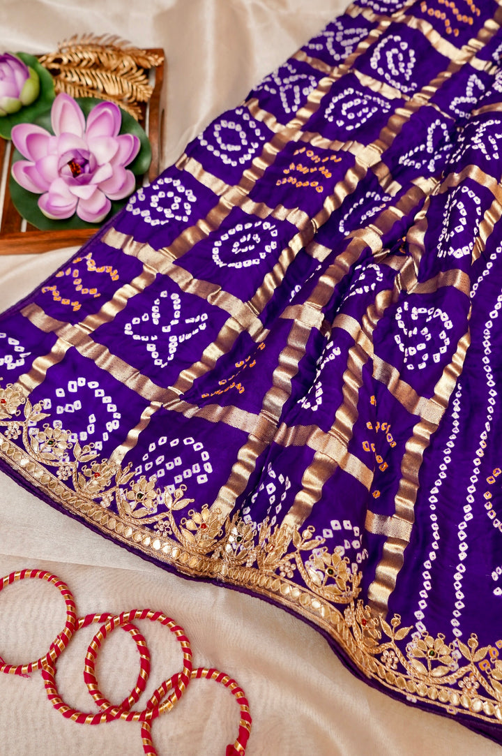 Royal Purple Pure Gajji Gharchola Saree with Gota Patti Hand Embroidery