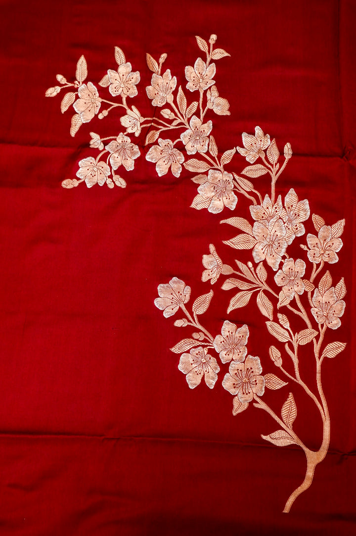 Red Satin Silk Raw Mango Inspired Cord Set with Sona Rupa Zari Weave View 2