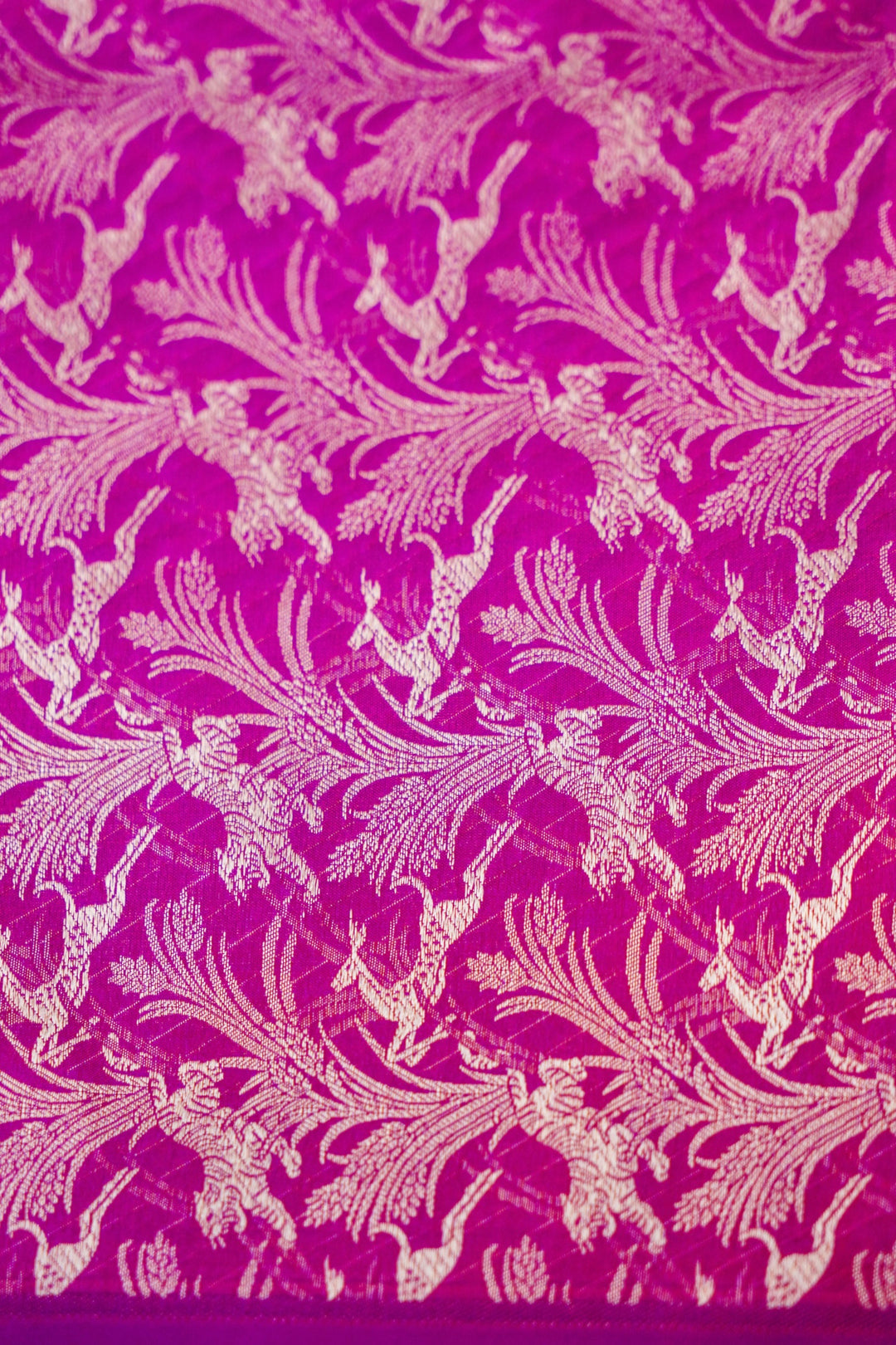 Magenta Handwoven Banarasi Pure Katan Silk Saree with Shikargah Zari Border & Pallu