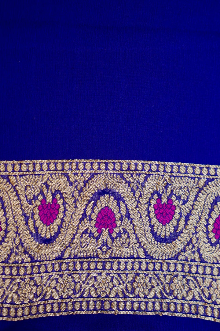 Royal Blue Banarasi Khaddi Chiffon Konia Pallu Meenakari Saree View 8