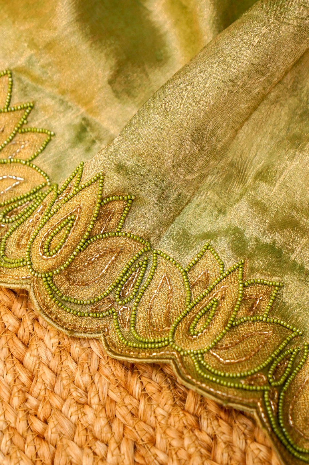 Sage Green Soft Silk Saree with Pearl and Cutdana Embroidery View 5