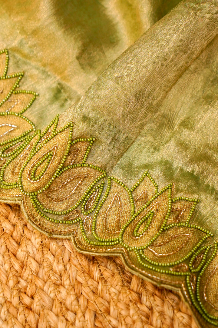 Sage Green Soft Silk Saree with Pearl and Cutdana Embroidery View 5