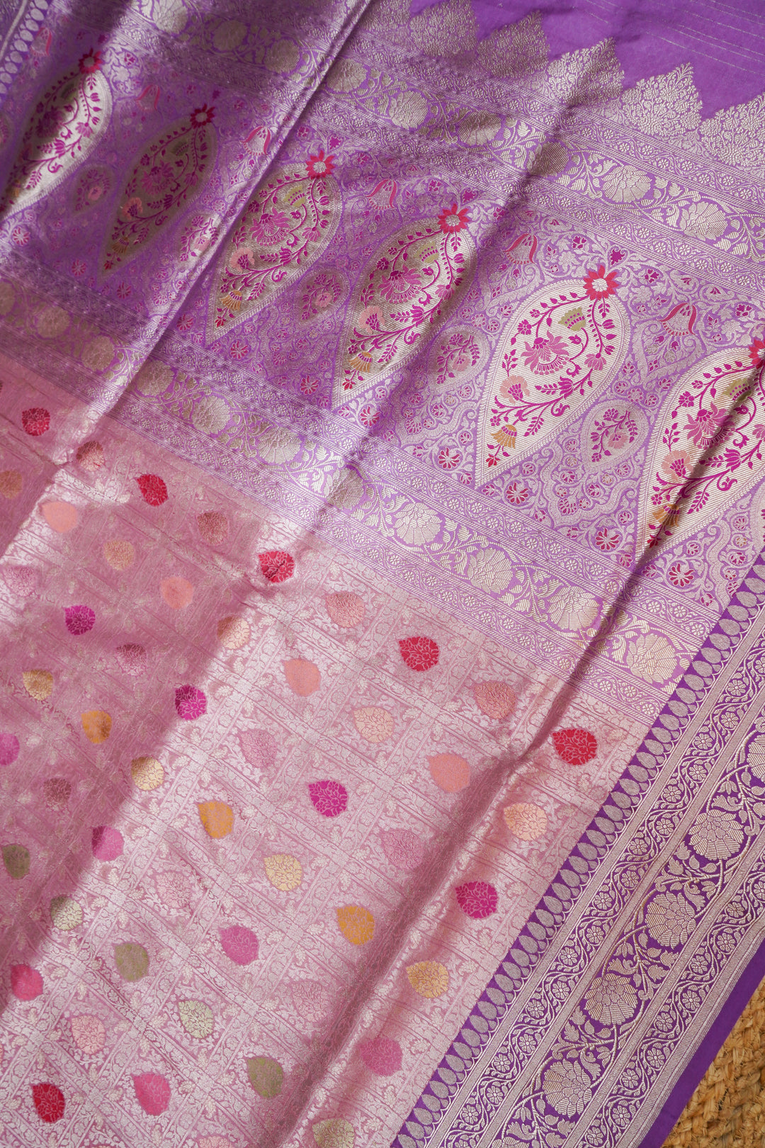 Pastel Pink Handwoven Banarasi Pure Katan Silk Gharchola Brocade Meenakari Saree