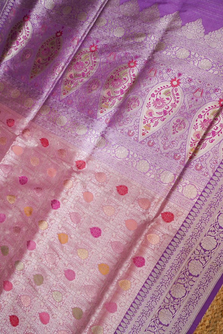 Pastel Pink Handwoven Banarasi Pure Katan Silk Gharchola Brocade Meenakari Saree