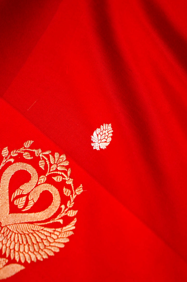 Raw Mango Bridal Splendor – Handwoven Banarasi Pure Katan Silk Saree with Birds Motif Border