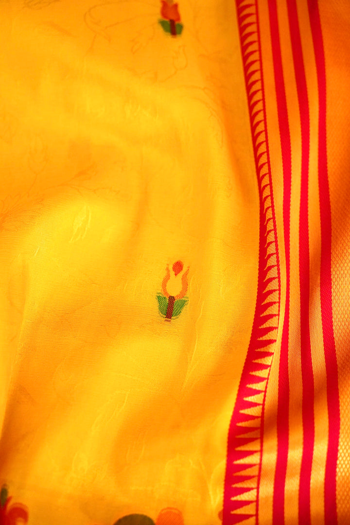 Golden Banarasi Paithani Tissue Silk Saree with Contrast
