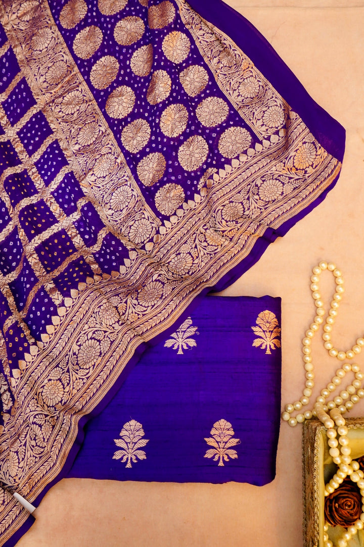 Pure Handloom Raw Silk Suit with Khaddi Bandhani Dupatta in Purple Hue