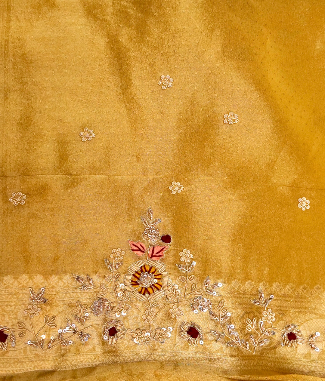 Golden Banarasi Tissue Silk Saree with Zardozi & Resham Work