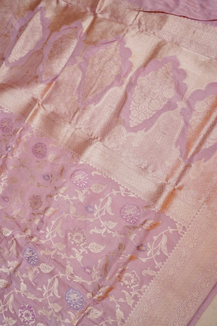 Dusty Rose Jangla Handwoven Meenakari Katan Silk Saree View 2