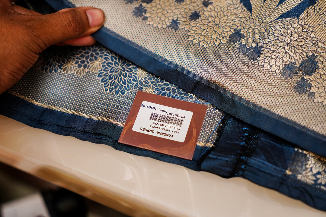 Teal Blue Handwoven Banarasi Katan Silk Saree with Golden Zari Shikargah Border & Pallu