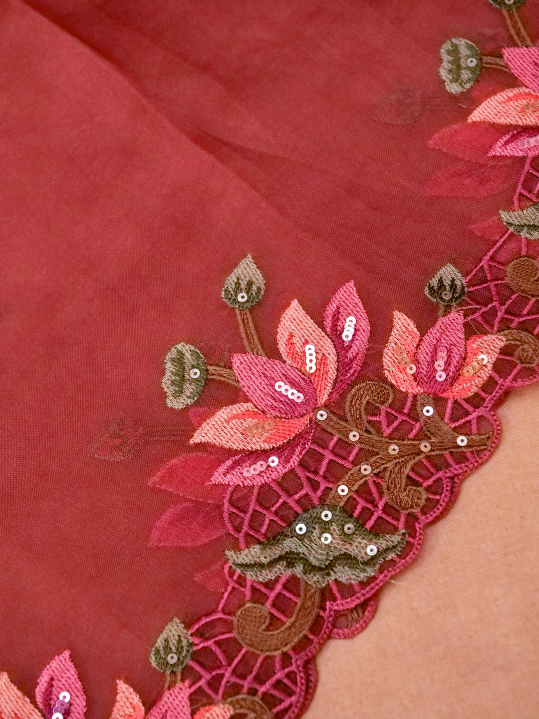 Handwoven Mauve Pure Organza Suit with Hand Resham Sequin Embroidery View 3