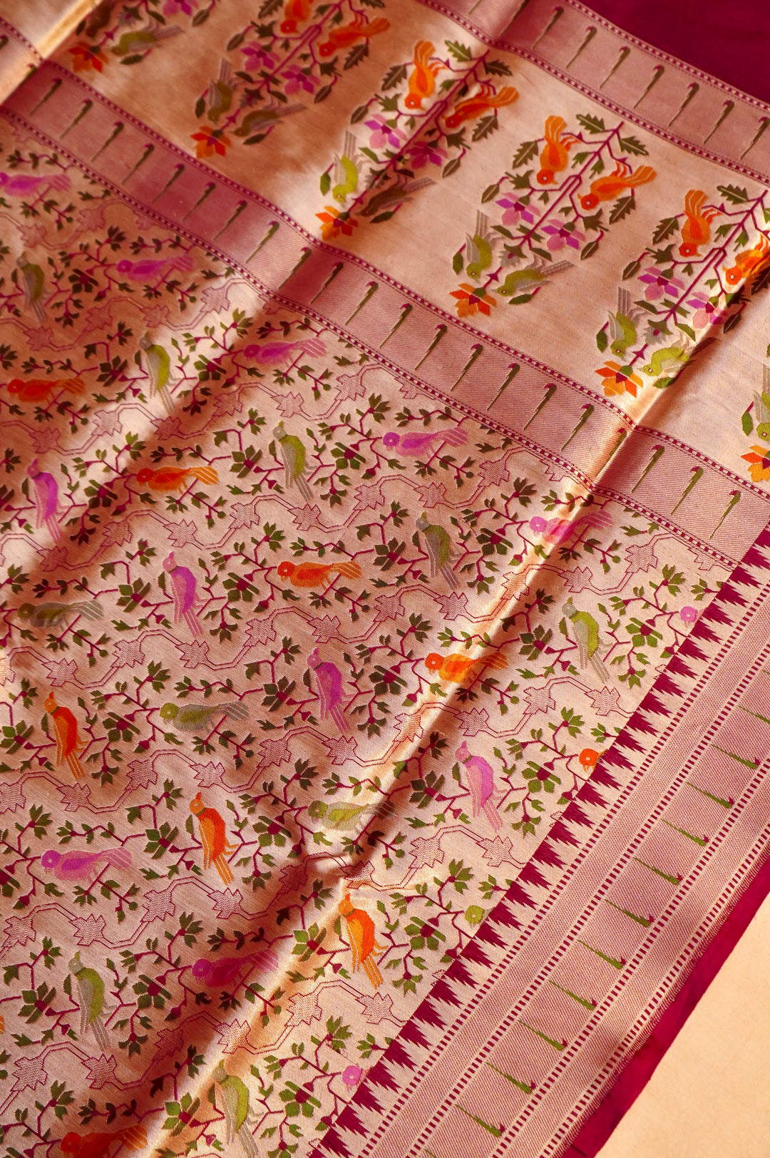 Gulzar Baadal – Handwoven Wine Banarasi Katan Silk Meenakari Saree