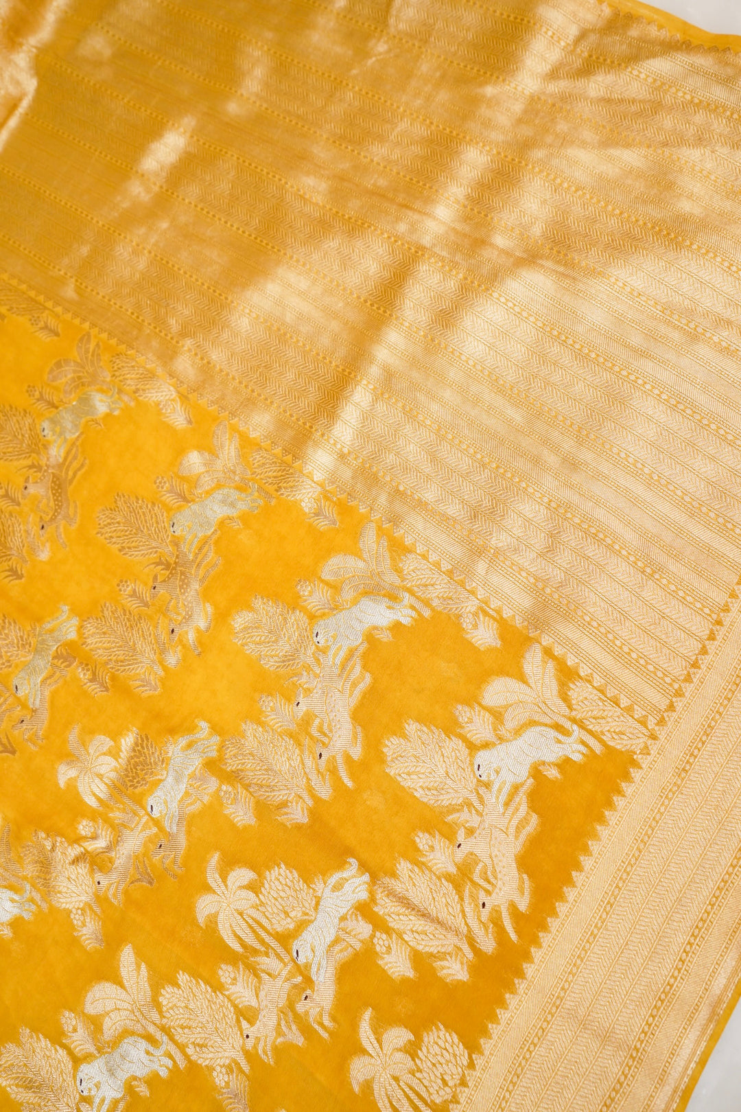 Yellow Pure Georgette Shikargah Saree for Haldi Wear