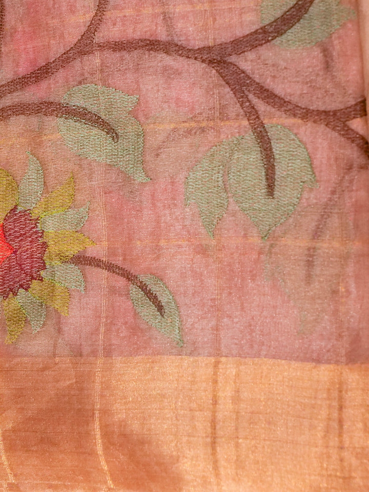 Handwoven Pure Tissue Silk Saree with Resham Hand Embroidered Blouse View 5