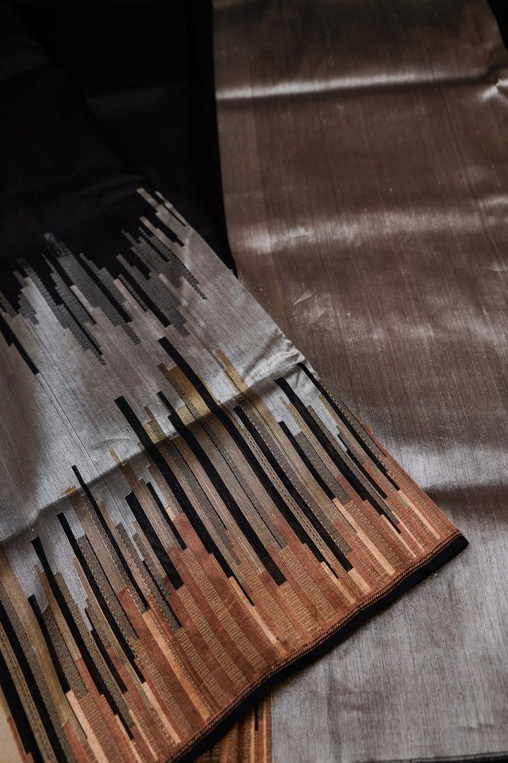 Noir Tricolor Modern Day Banarasi Raw Silk Saree View 3