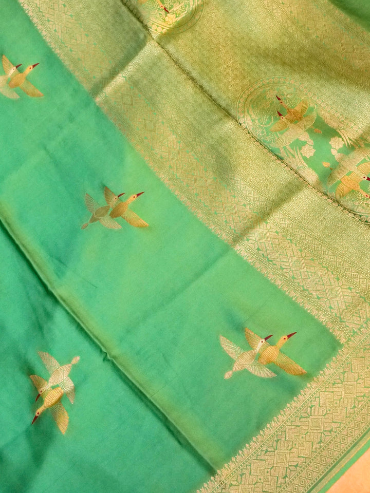 Banarasi Green Mashru Silk Saree with Zari Weave Bird Motif