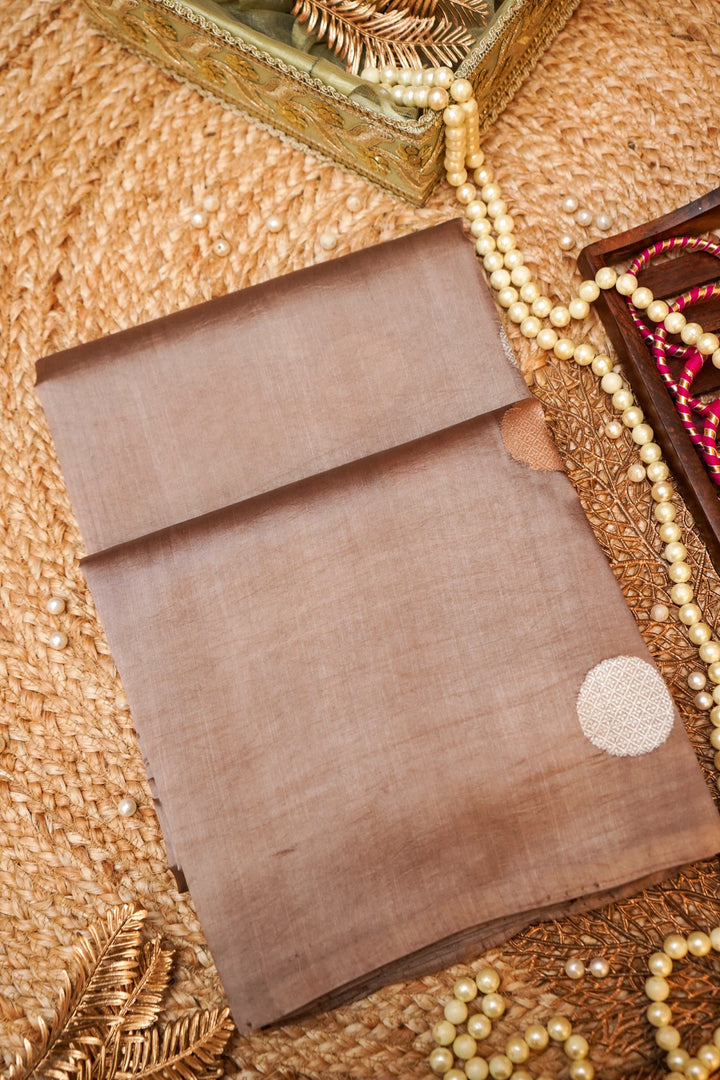 Pastel Brown Handwoven Banarasi Pure Katan Silk Gola Boota Saree