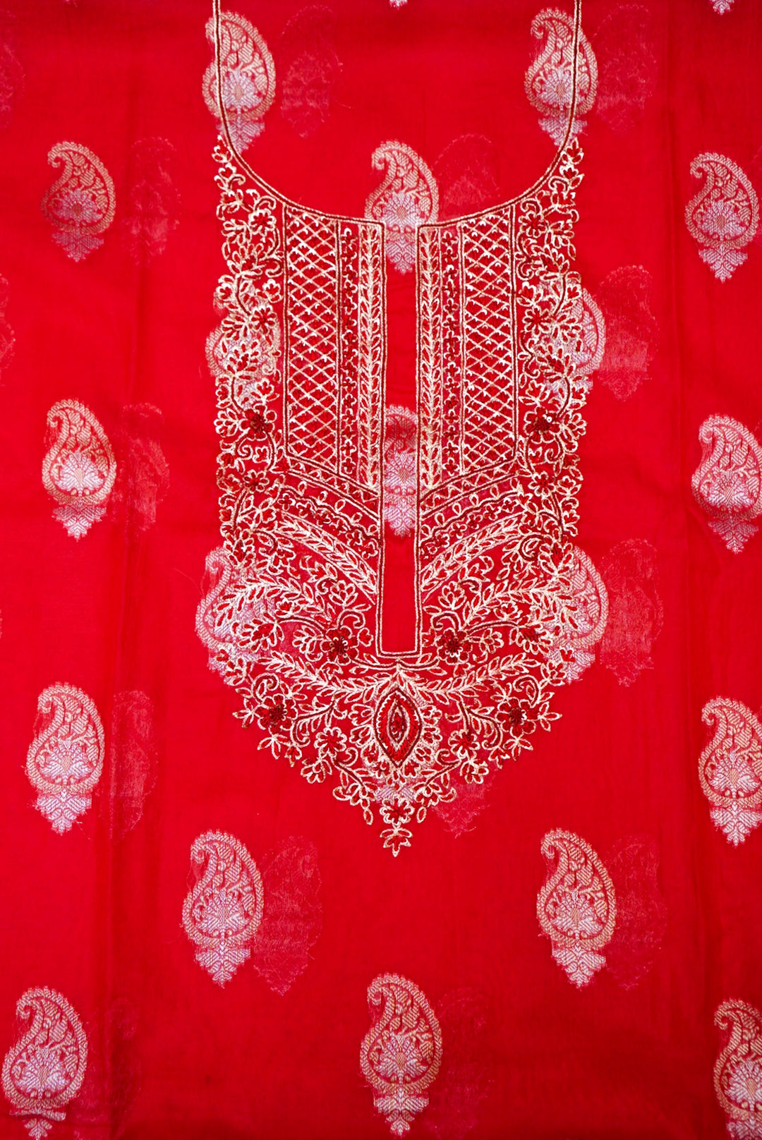 Red Pure Mul Silk Suit with Embroidered Kurta and Pitta Zari Dupatta