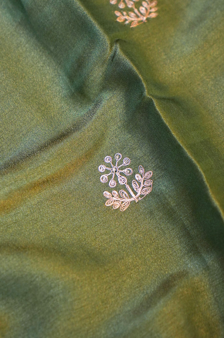 Dark Green Crepe Tissue Silk Suit Set with Pitta Zari and Embroidery Work