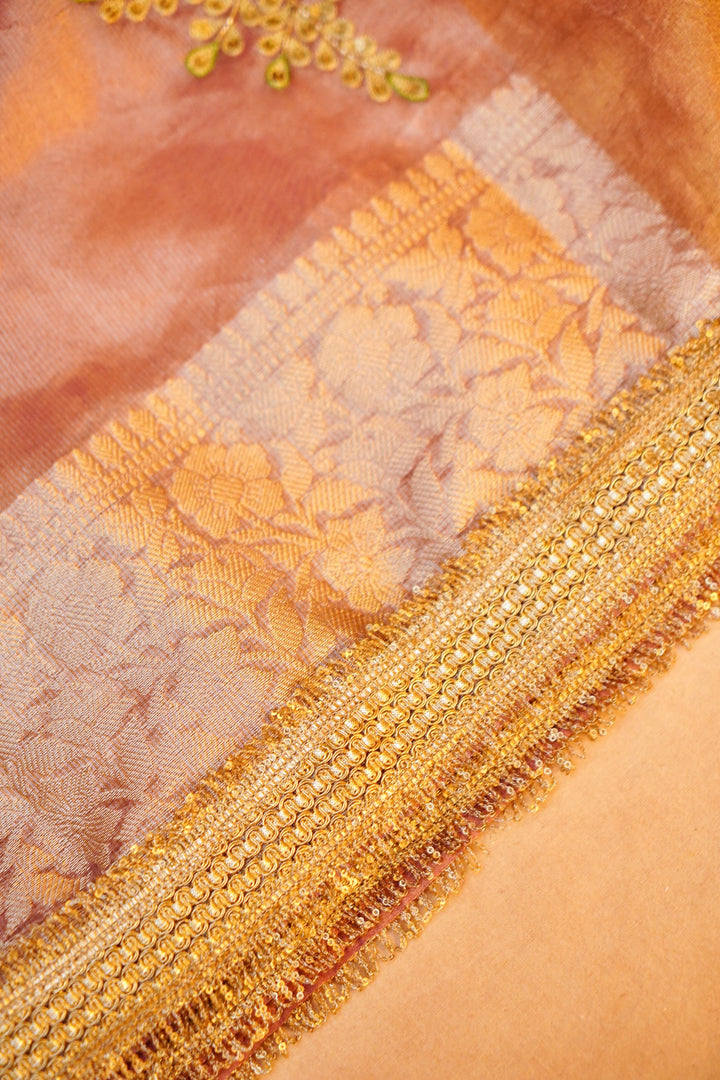 Eternal Grace Copper Gold Tissue Silk Saree with Peacock Motifs