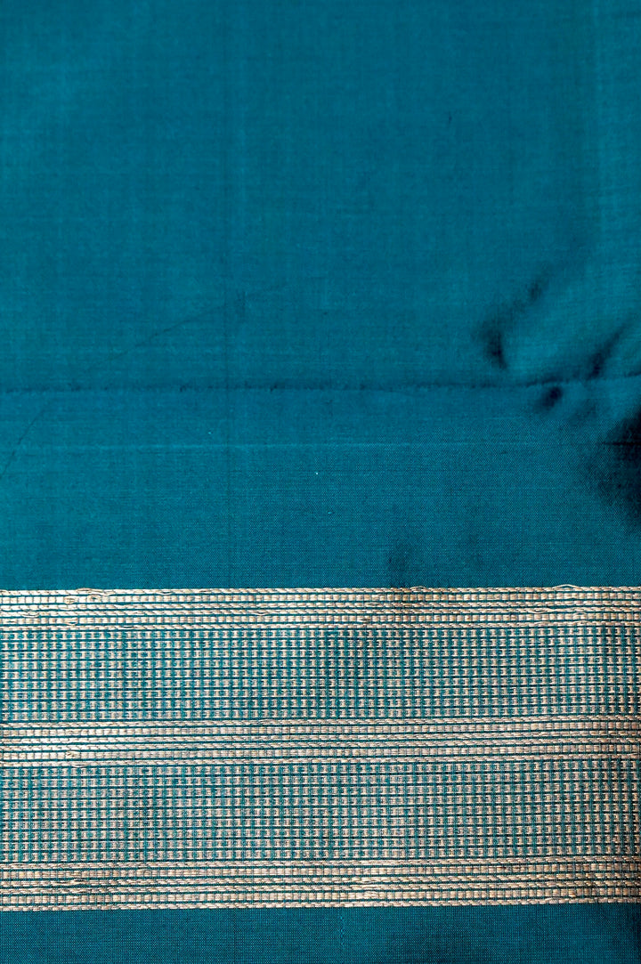Pure Katan Silk Co-Ord Set Fabric – Lotus Bloom Buta Weave | Deep Teal Blue