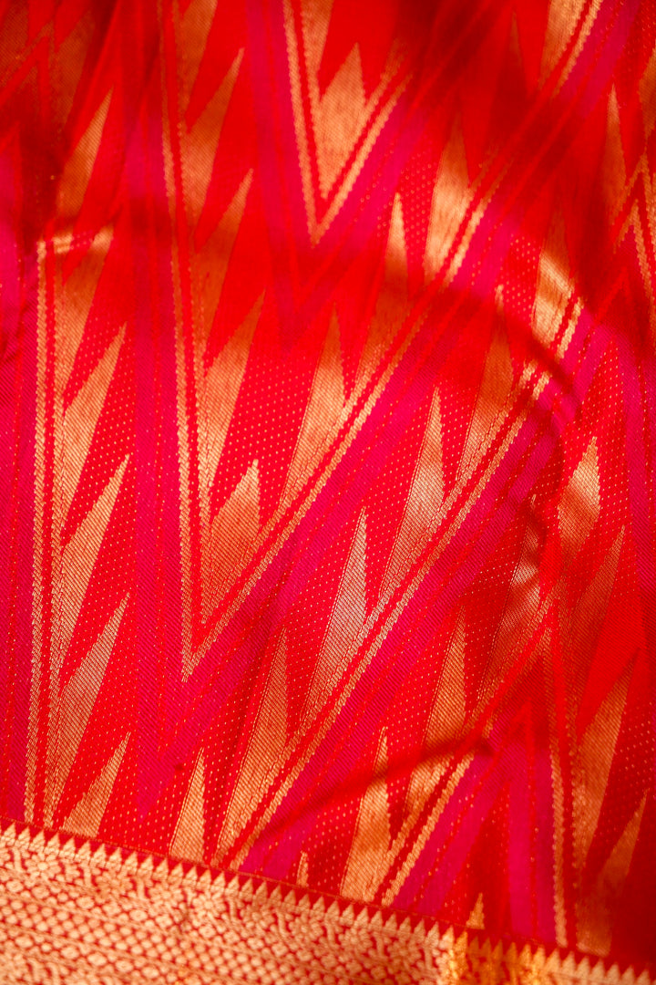 Crimson Kanjivaram Silk Saree with Classic South Silk Brocade Weave View 4