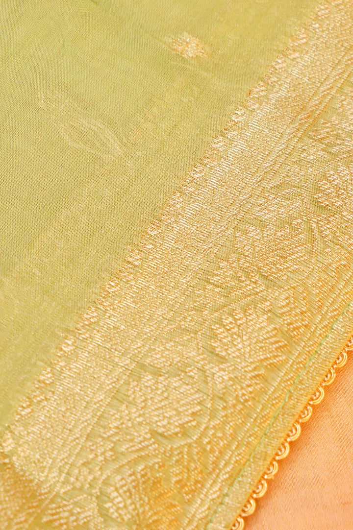 Pista Green Banarasi Brocade Soft Silk Unstitched Suit Set with Hand Zardozi Embroidery Work