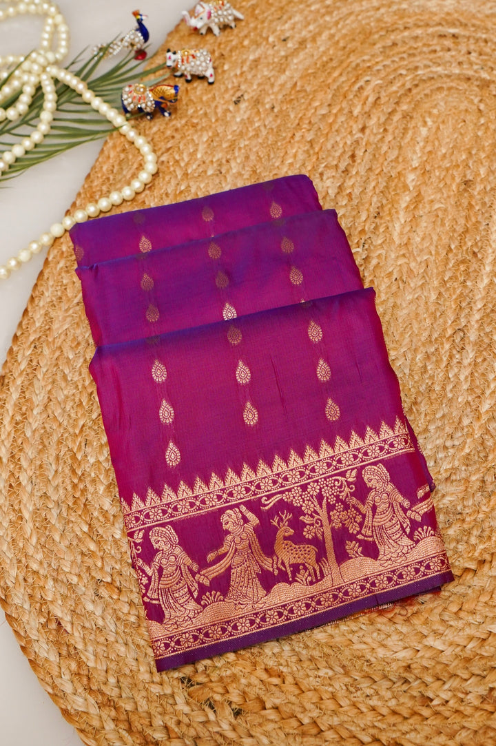 Royal Purple Soft Silk Baluchari Bridal Figure Motif Saree