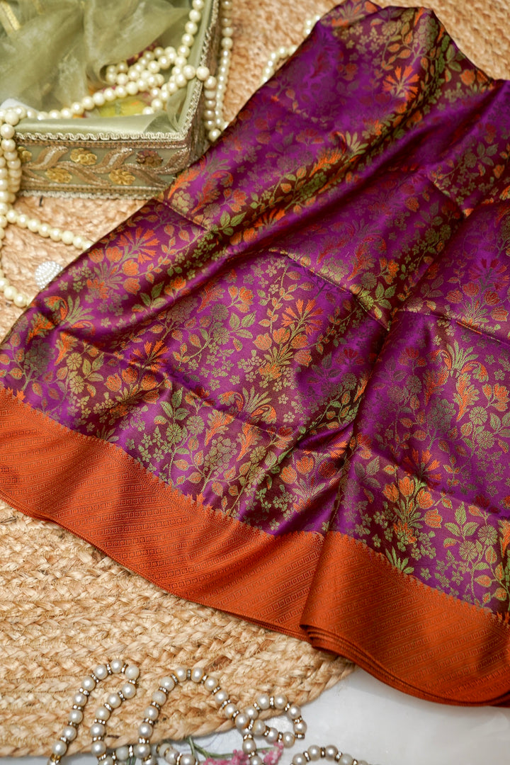 Handwoven Banarasi Pure Tanchoi Silk Saree with Resham Weave Meenakari Design