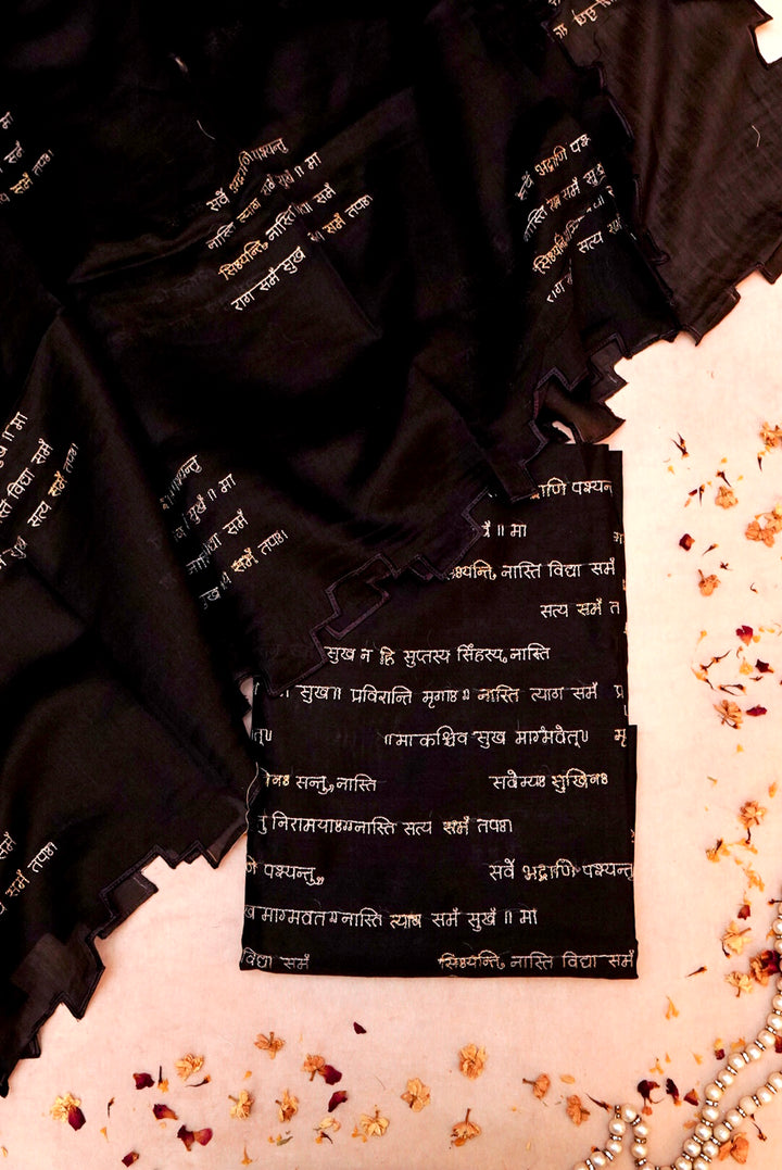 Black “Shanti Mantra” Pure Chanderi Silk Suit with Scalloped Dupatta