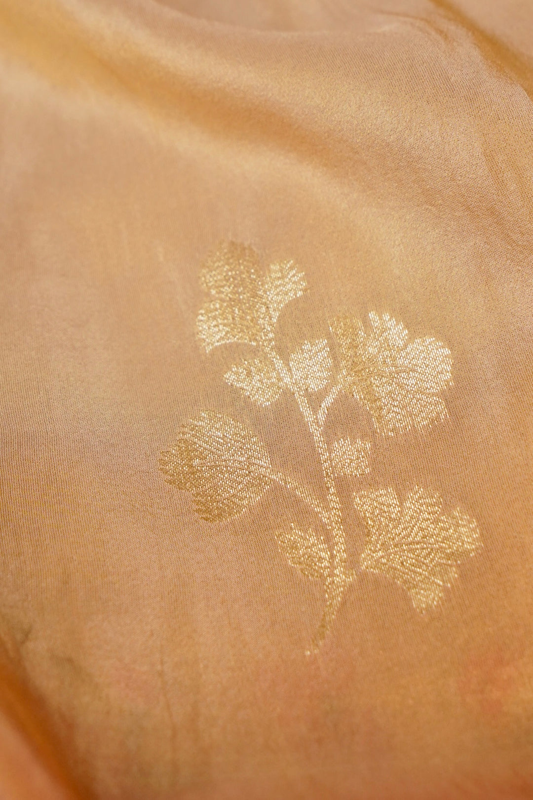 Beige Gold and Orange Lehenga Pattern Half Half Tissue Silk Meenakari Embroidery Saree View 8