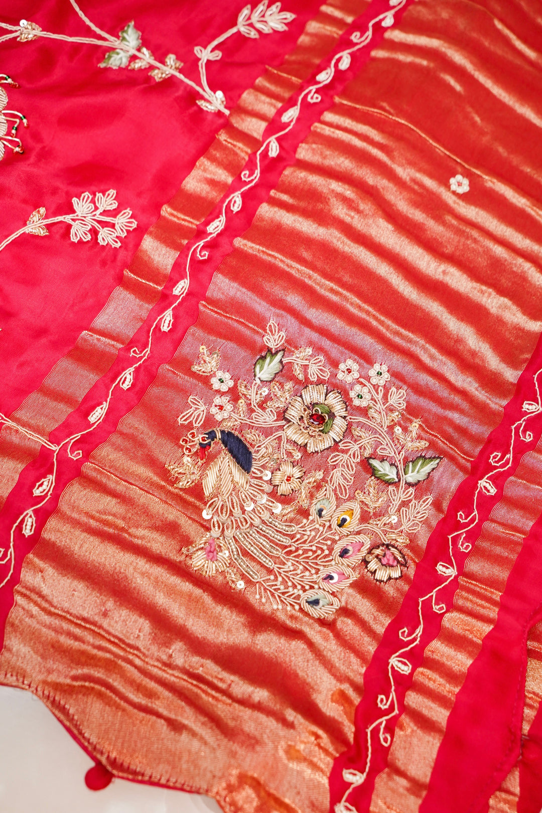 Pink Pure Gajji Gharchola Saree with Scallop Border & Zardozi Meenakari Work