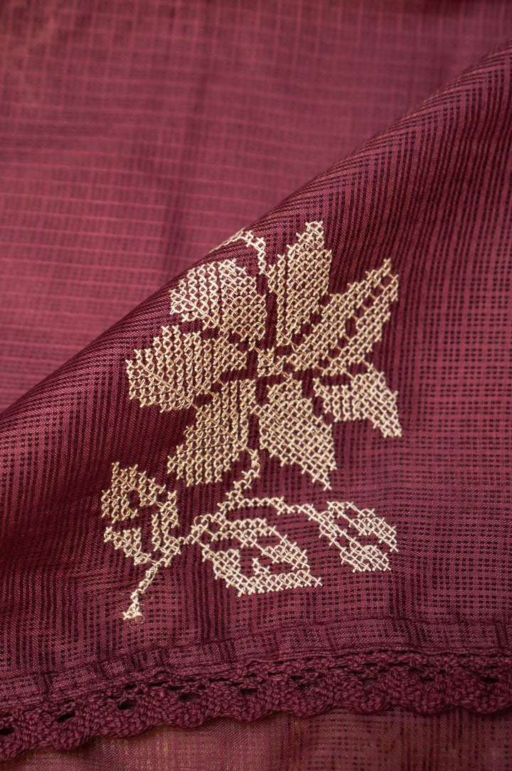 Onion Pink Pure Kota Suit Set with Cross Stitch Embroidery View 4