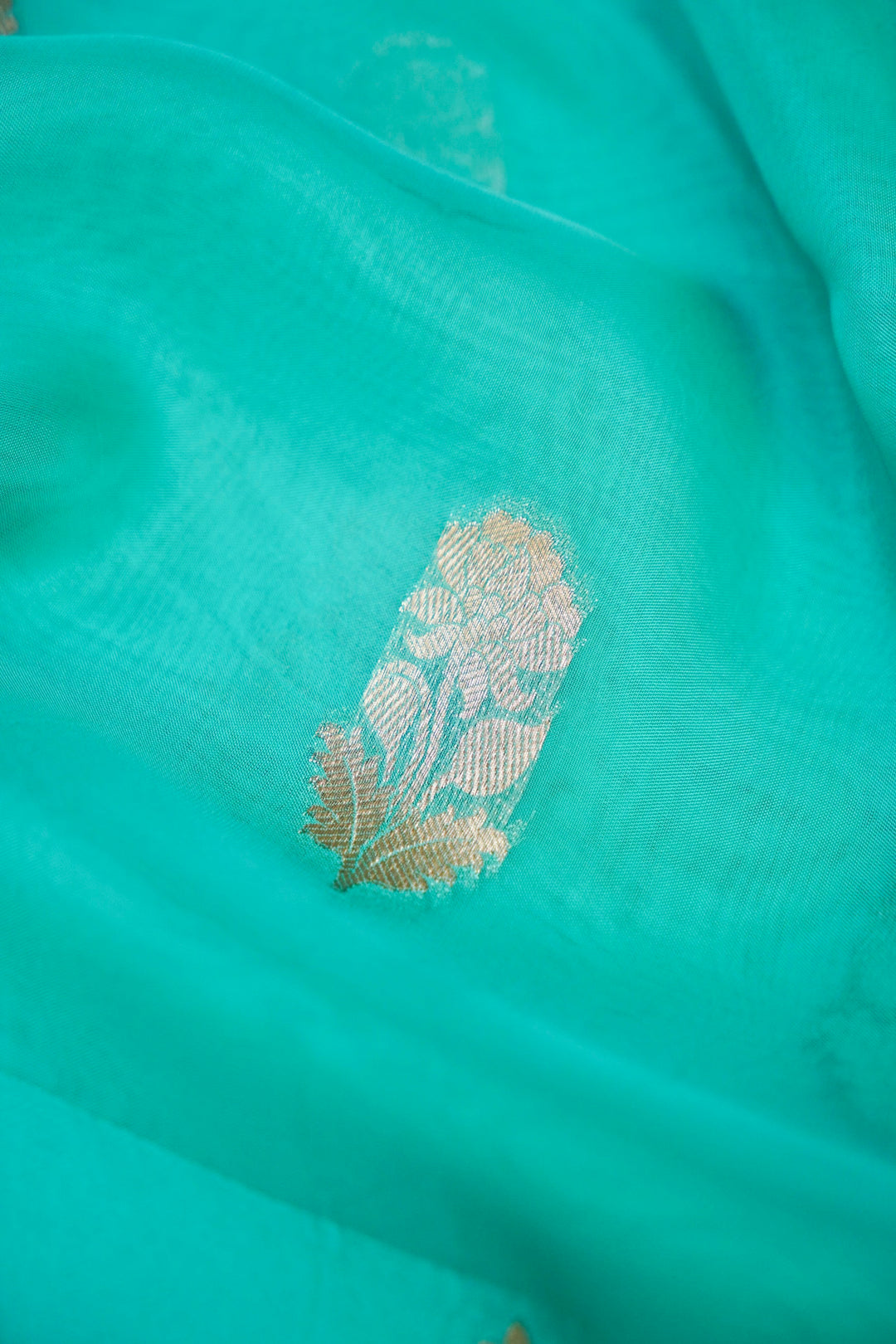 Aqua Blue Banarasi Kora Silk Saree with Zari Woven Laheriya Border
