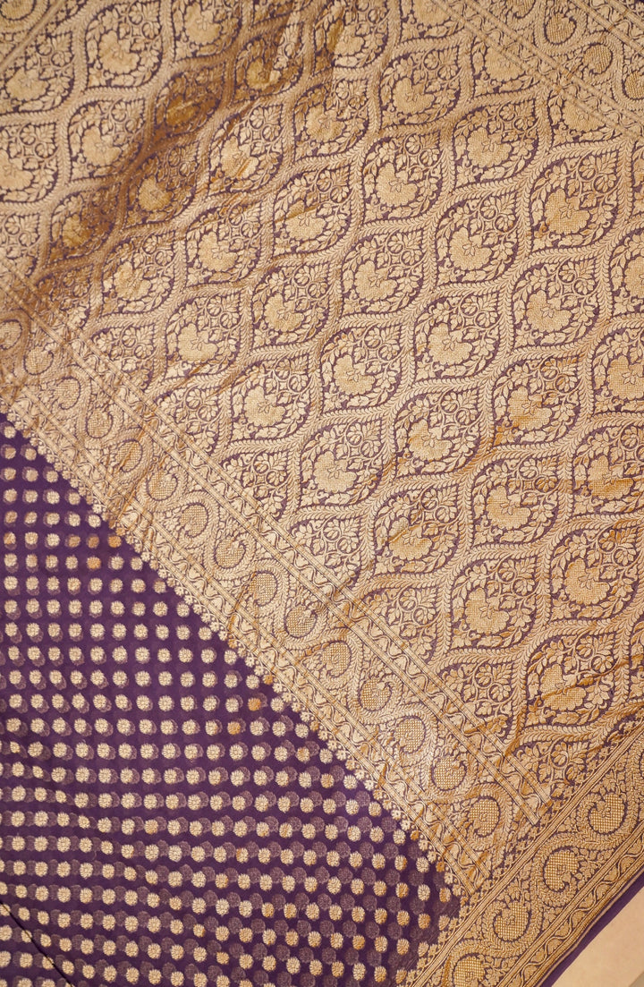 Royal Purple Banarasi Grace Pure Khaddi Georgette Saree View 2
