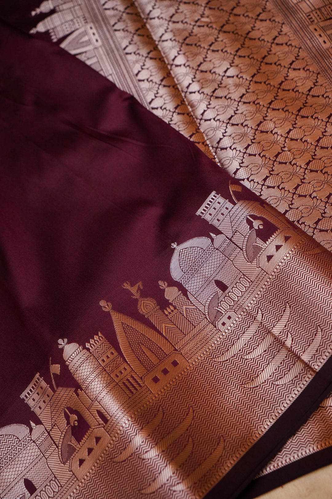 Plum Royale Banarasi Modal Silk Ghat Design Saree View 3