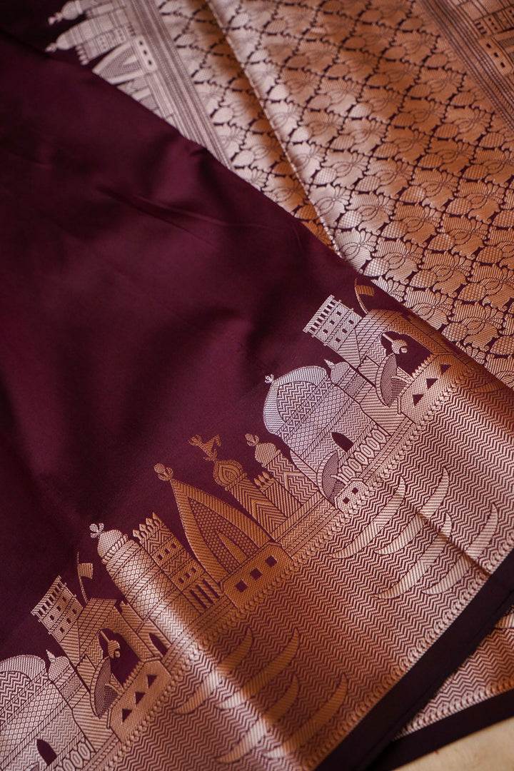 Plum Royale Banarasi Modal Silk Ghat Design Saree View 3