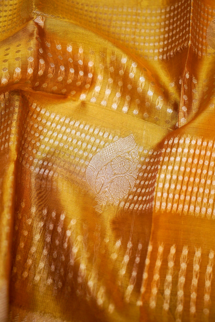 Banarasi Golden Tissue Silk Saree with Silver Zari Weave