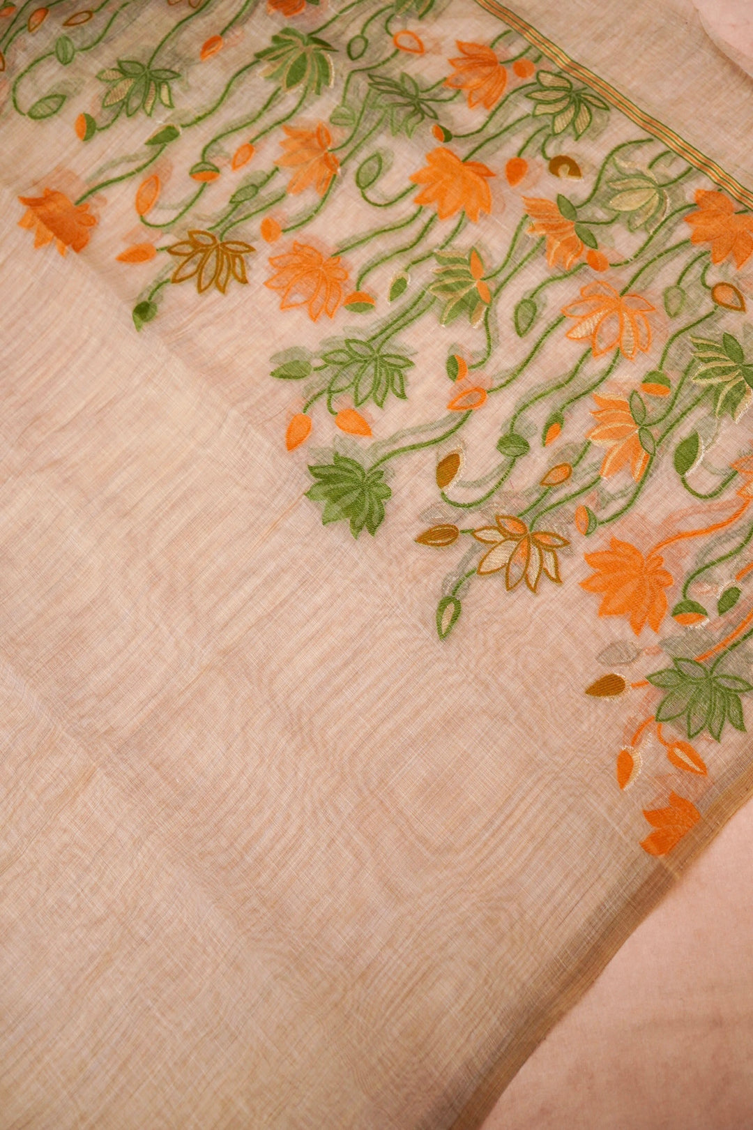 Cotton Silk Suit in Beige Gold with Delicate Thread Work