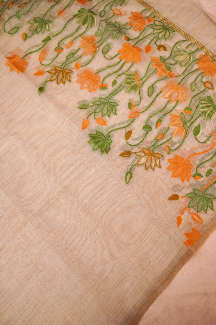 Cotton Silk Suit in Beige Gold with Delicate Thread Work