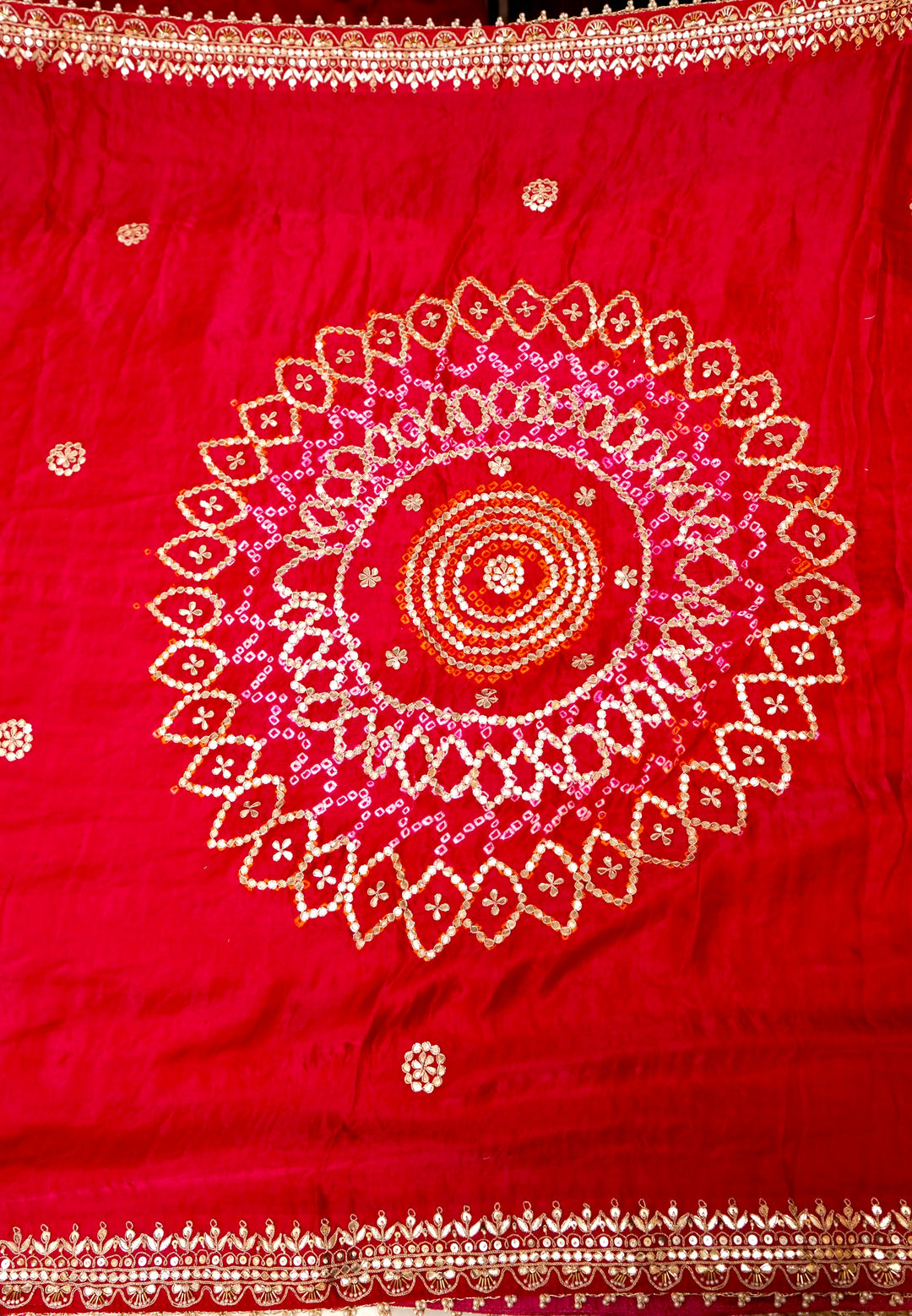 Pure Rani Pink Gajji Silk Gharchola Saree with Hand Embroidery