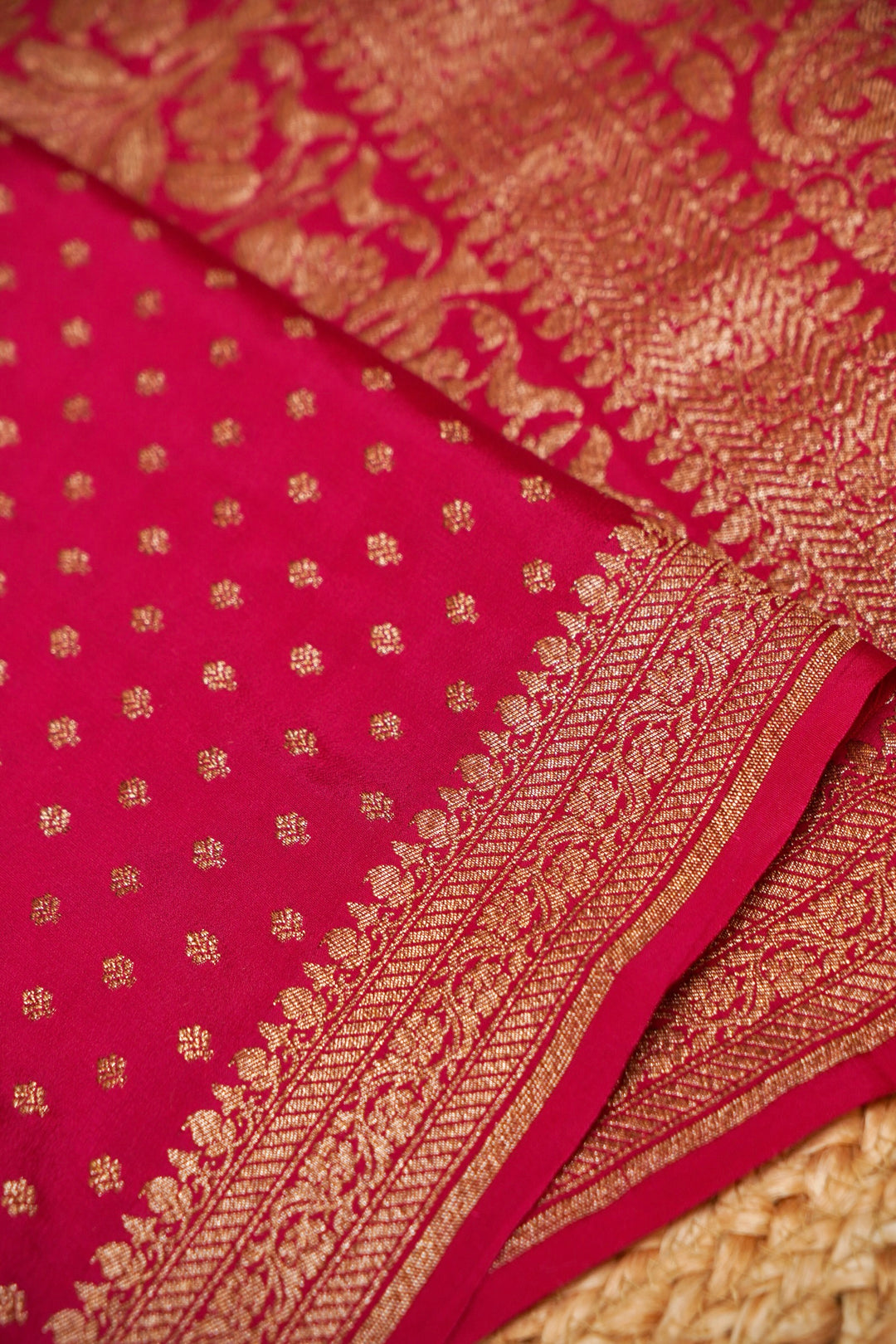 Vibrant Magenta Pink Handloom Pure Khaddi Crepe Silk Saree