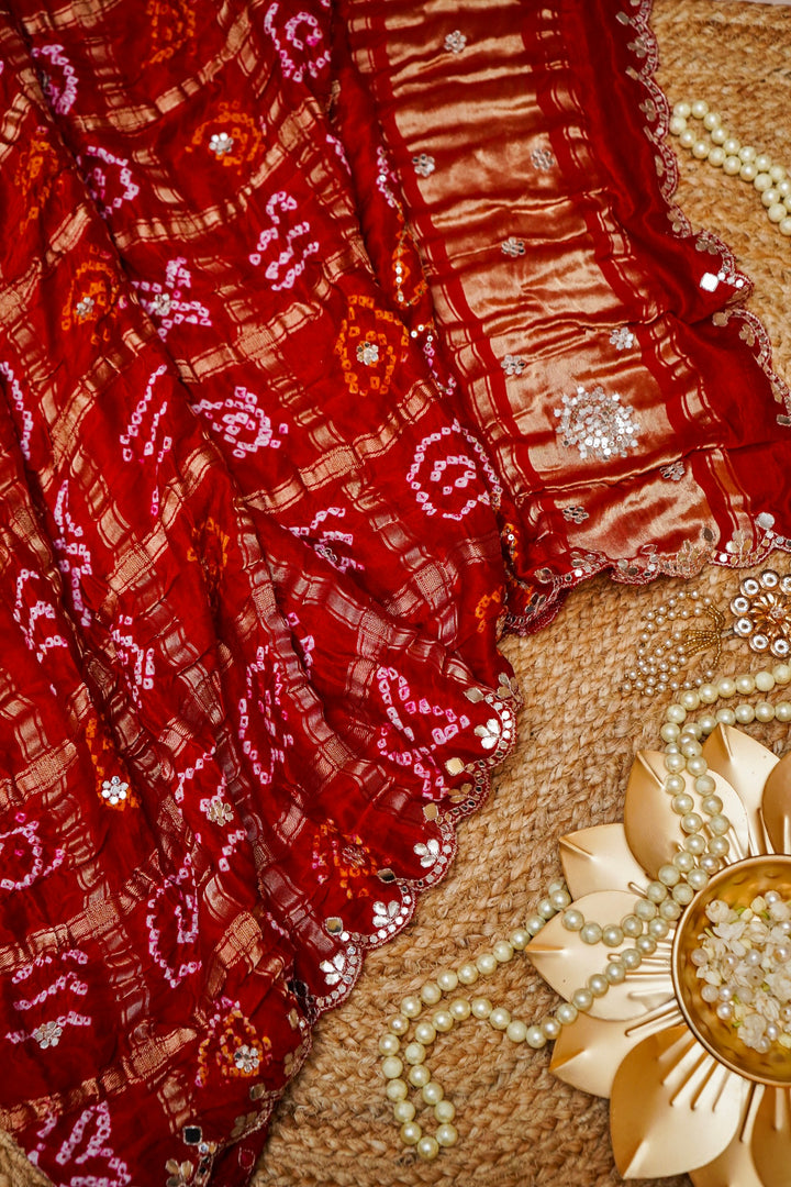 Laal Noor Chunari Pure Modal Gajji Dupatta with Gota Hand Embroidery View 1