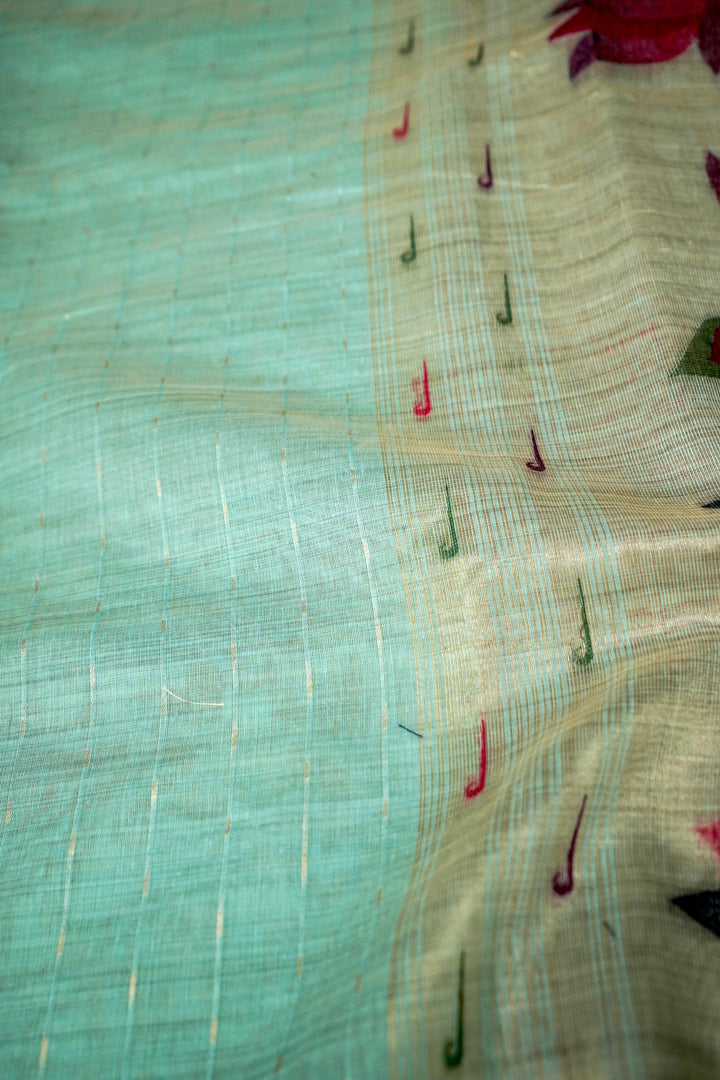 Elegant Sky Blue Cotton Silk Saree with Zari Stripe Weave Paithani Pallu View 4