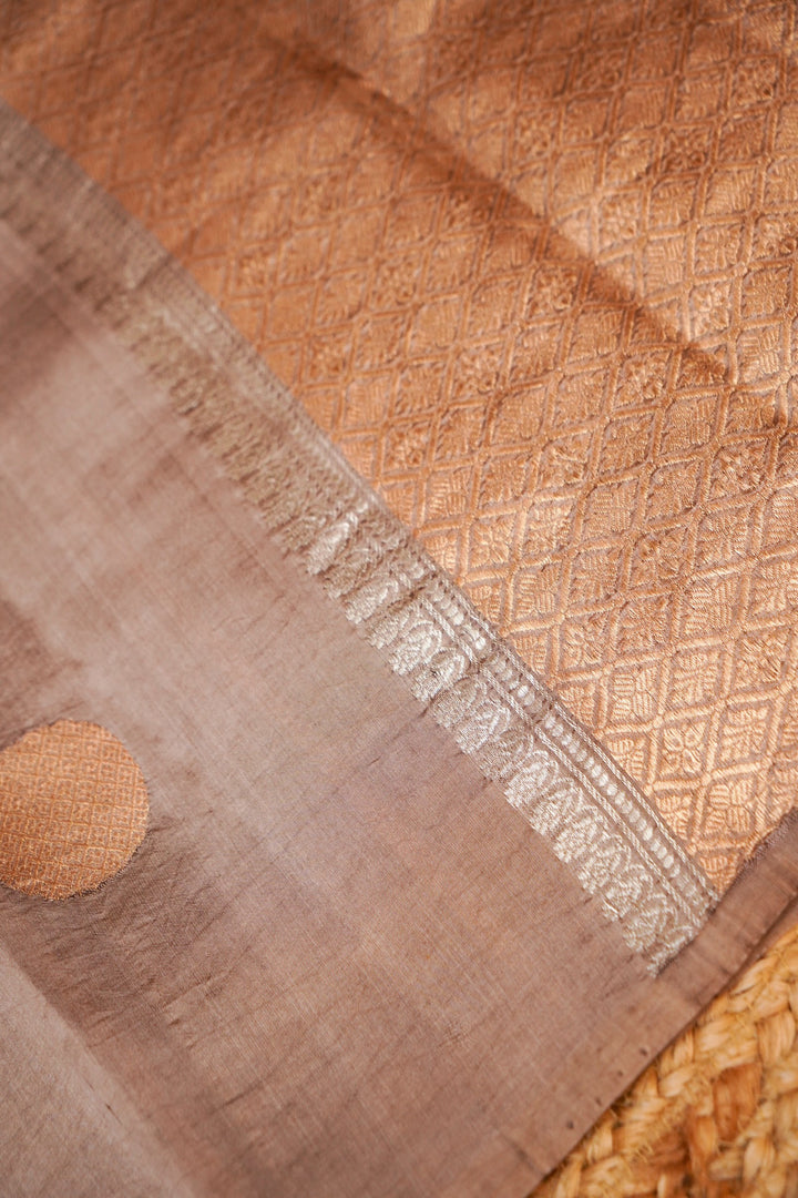 Pastel Brown Handwoven Banarasi Pure Katan Silk Gola Boota Saree