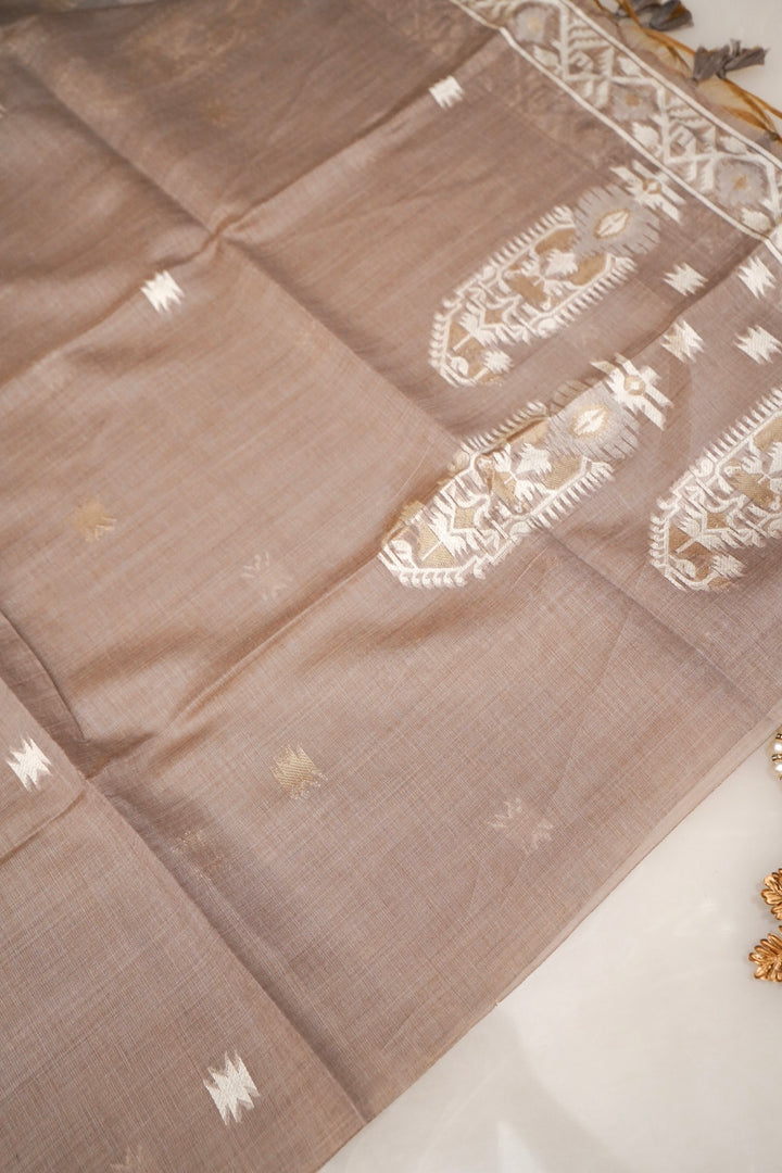 Elegant Mauve Taupe Traditional Meenakari Cotton Silk Suit Set